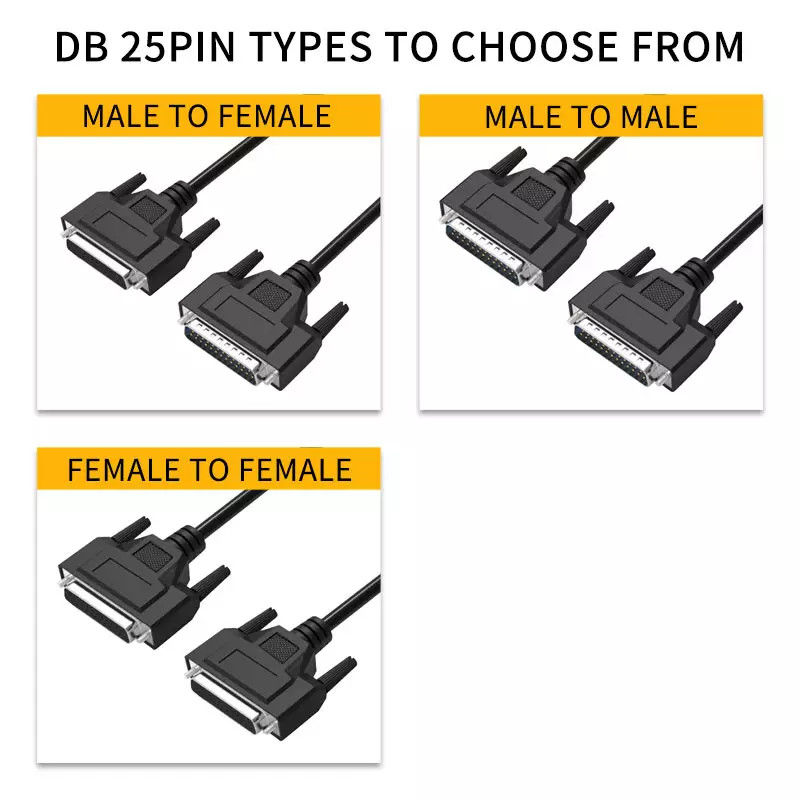 اتصال 25 پین D-Sub کابل های ارتباط موازی Db25 به Db25 نر به ماده