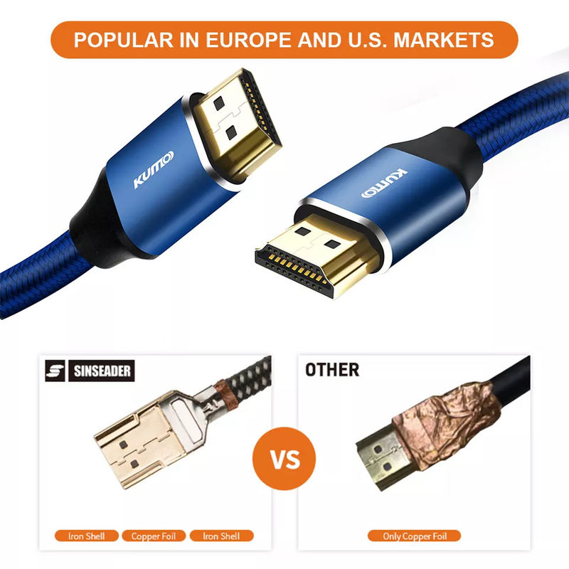 تست HDR TDR 48 گیگابیت بر ثانیه با روکش طلا کابل 4k HDMI 120 هرتز از اترنت 3D 4K HDTV پشتیبانی می کند
