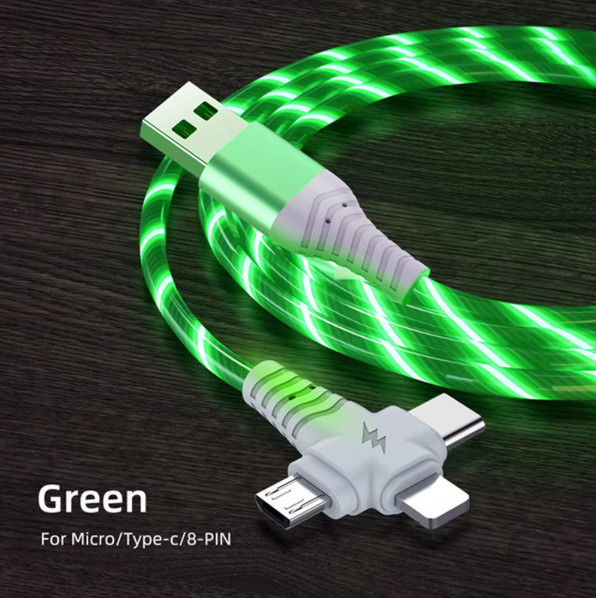 کابل 3in1 Flow Lighting usb برای سامسونگ 3 در 1 2in1 LED Micro USB Type C شارژر 8Pin سیم برای آیفون هواوی شیائومی