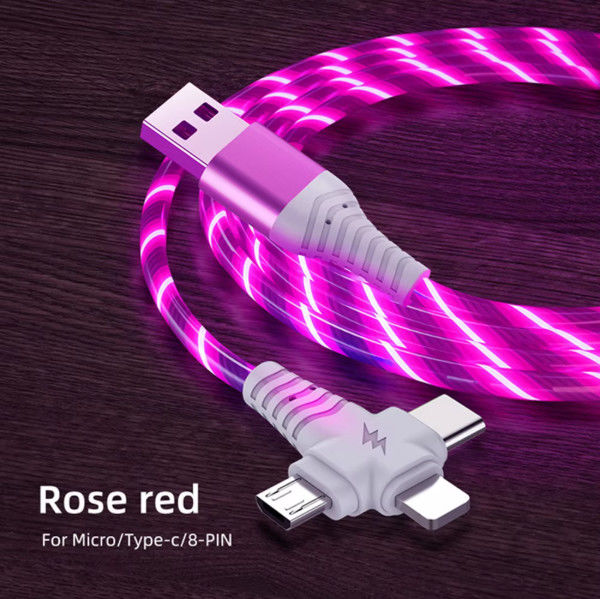 کابل 3in1 Flow Lighting usb برای سامسونگ 3 در 1 2in1 LED Micro USB Type C شارژر 8Pin سیم برای آیفون هواوی شیائومی