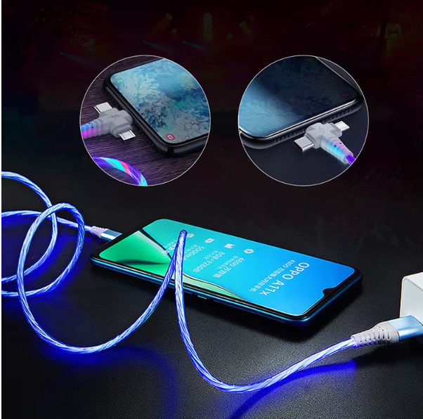 کابل 3in1 Flow Lighting usb برای سامسونگ 3 در 1 2in1 LED Micro USB Type C شارژر 8Pin سیم برای آیفون هواوی شیائومی
