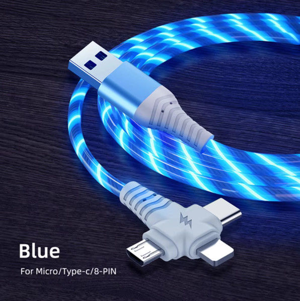 کابل 3in1 Flow Lighting usb برای سامسونگ 3 در 1 2in1 LED Micro USB Type C شارژر 8Pin سیم برای آیفون هواوی شیائومی