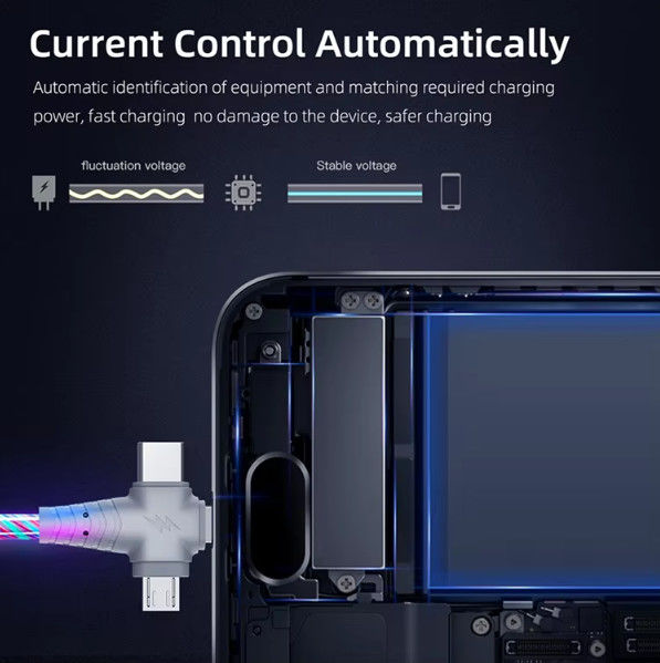کابل 3in1 Flow Lighting usb برای سامسونگ 3 در 1 2in1 LED Micro USB Type C شارژر 8Pin سیم برای آیفون هواوی شیائومی