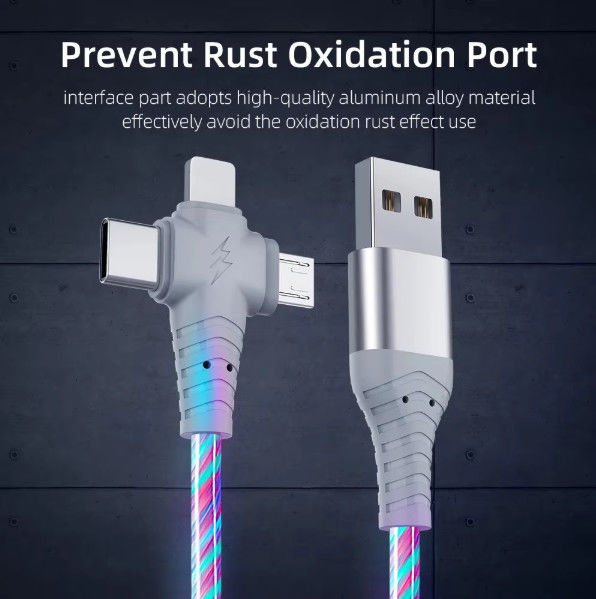 کابل 3in1 Flow Lighting usb برای سامسونگ 3 در 1 2in1 LED Micro USB Type C شارژر 8Pin سیم برای آیفون هواوی شیائومی