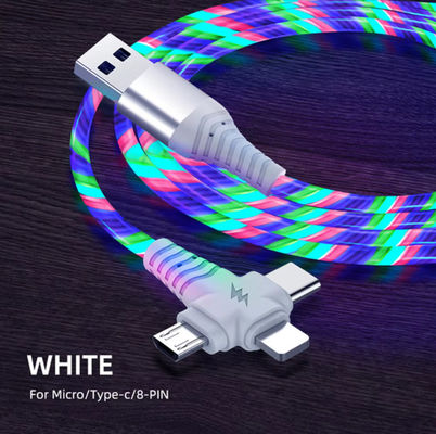 کابل 3in1 Flow Lighting usb برای سامسونگ 3 در 1 2in1 LED Micro USB Type C شارژر 8Pin سیم برای آیفون هواوی شیائومی
